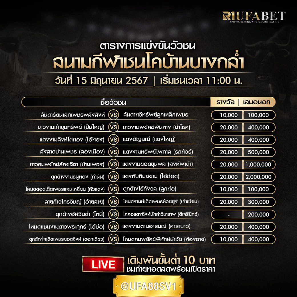 โปรแกรมวัวชน วันที่ 15 มิ.ย. 67