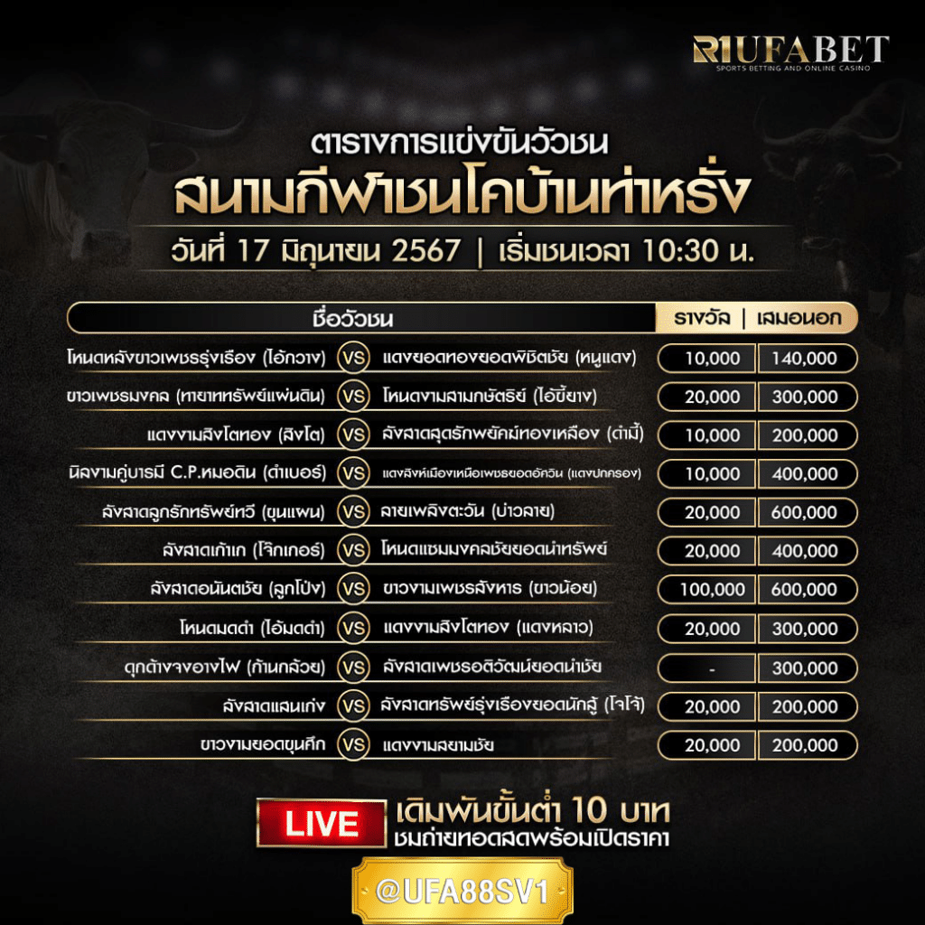 โปรแกรมวัวชน วันที่ 17 มิ.ย. 67