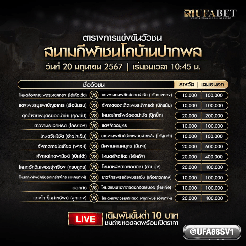 โปรแกรมวัวชน 20 มิ.ย. 67