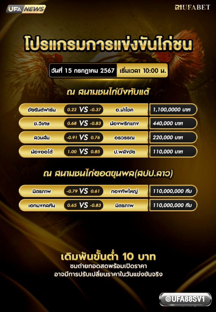 โปรแกรมไก่ชน 15/07/2567