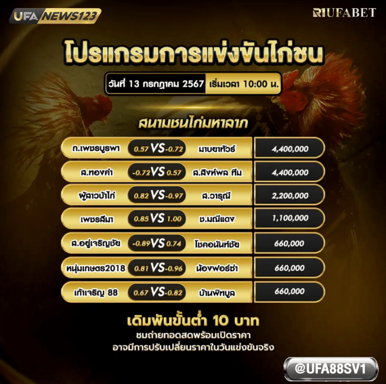 โปรแกรมไก่ชน 13 ก.ค. 67