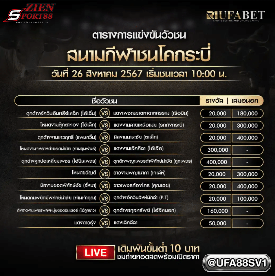 โปรแกรมวัวชน 25 ส.ค. 67