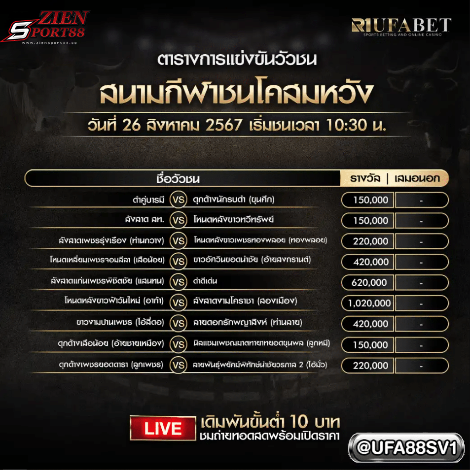 โปรแกรมวัวชน 25 ส.ค. 67