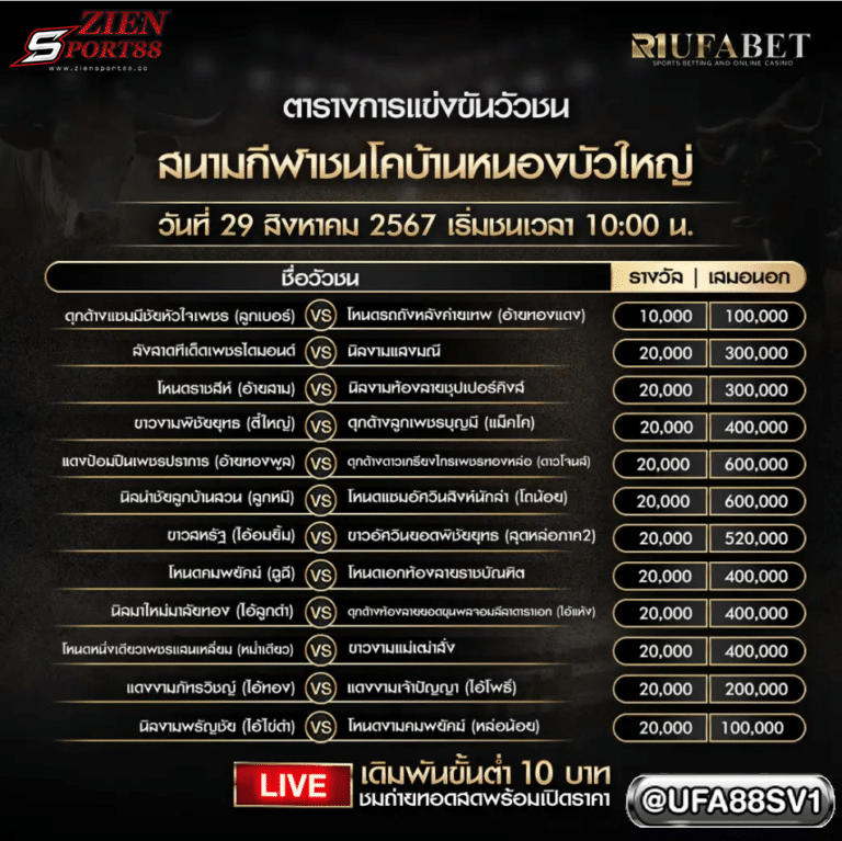 โปรแกรมวัวชน 29 ส.ค. 67